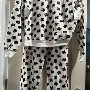 Charming Black Cat Print Sweat Suit